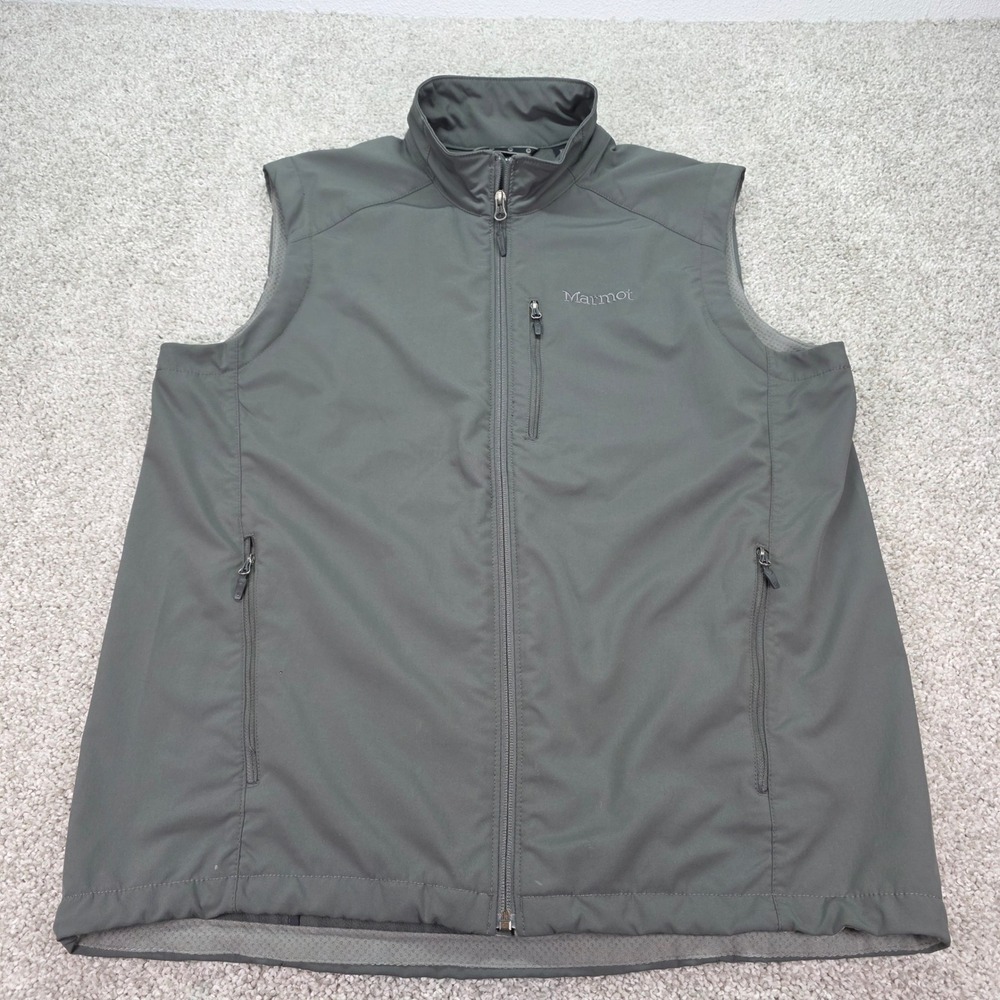 Marmot Mens Softshell Full Zip Vest Gray XL Fleece Lined Hiking Outdoor Gilet